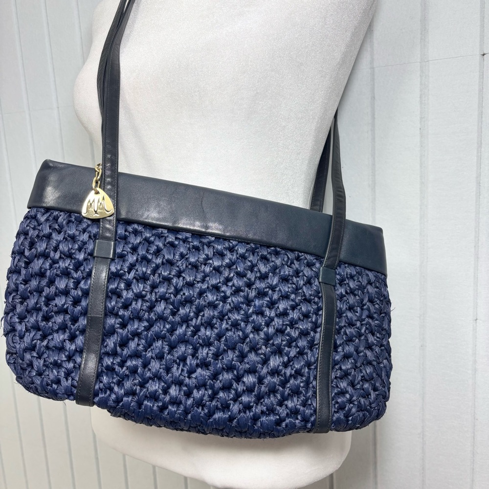 Morris Moskowitz Vintage Stylish Navy Blue Woven Shoulder Bag